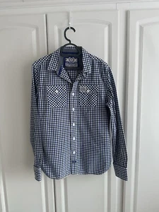 Men's Blue white & Black Check Superdry Shirt Size Med - Picture 1 of 9