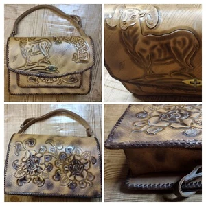 HAND TOOLED Leather Purse Floral Handbag Vintage RamMountainGoat Alaska Boutique - Picture 1 of 16