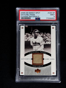 SATCHEL PAIGE GAME USED 2005 UD SWEET SPOT CLASSIC MATERIALS PATCH PSA 9 MINT