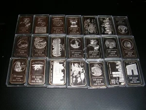 Silver 10 grams .999 Art Bars in plastic holders. Lot of 21 - Picture 1 of 5