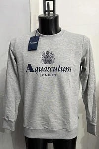 AQUASCUTUM LONDON FELPA 100% COTONE Uomo Man Grigio con grafica blu Tg XXL - Foto 1 di 4