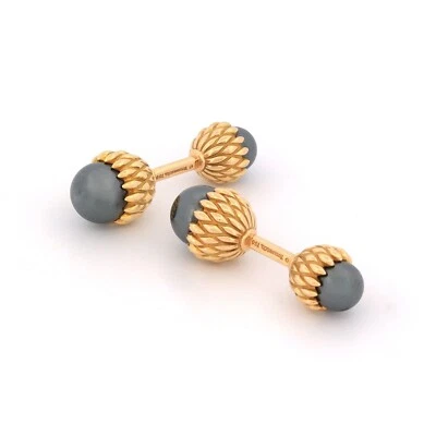 Tiffany & Co Schlumberger Hematite Acorn Cufflinks 18k Yellow Gold - Image 1 of 4
