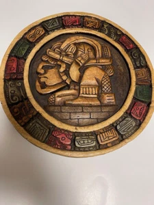 Hand-Carved Mayan Warrior Wall Plaque 12” Wood Art Chichen Itza Mexico Folk - Picture 1 of 9