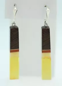 Design Bernsteinohrhänger mit seltenem Wenge Holz 925 Silber Bernstein mit Wenge - Bild 1 von 12