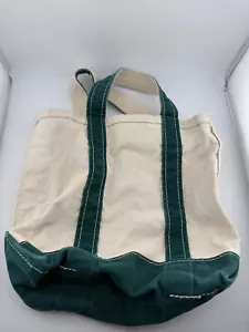 Vtg 90's LL Bean Boat & Tote Green Small Canvas Sail Farmers Market Made in USA - Picture 1 of 7