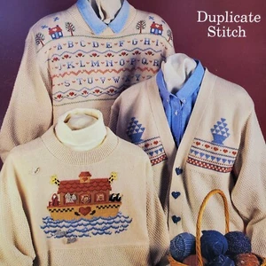 Sue Hillis Folk Art Favorites Noah's Ark Sweater Duplicate Cross Stitch DS 110 - Picture 1 of 4