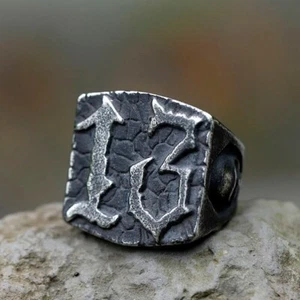 Gothic Death Skull 13 Letter Stainless Steel Men's Boy's Skull Biker Punk Ring - Picture 1 of 6
