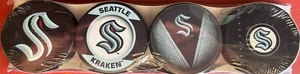 2021 2022 SEATTLE KRAKEN INAUGURAL FOUR (4) HOCKEY PUCK SET STANLEY CUP FINAL - Picture 1 of 1
