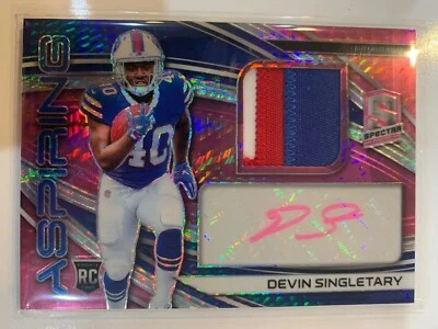 2019 NFL Panini Spectra Devin Singletary Pink Rookie Patch Auto Jersey /25 Bills - Image 1 of 4