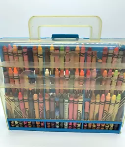 Vintage Crayola 72 Bleistift Tragbare Kunststoff Blau Aufbewahrungskoffer mit Schärfer - Bild 1 von 17