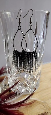 Fringe Earrings Handmade Tassel Seed Bead Earrings Boho Native American Style - Image 1 of 2