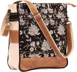 SEL de MER Upcycled Blossom Print Canvas & Leder Schultertasche | von Rajeriya - Bild 1 von 5
