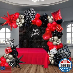 Casino theme party decorations Red black Silver Casino balloons Garland kit W - Picture 1 of 5