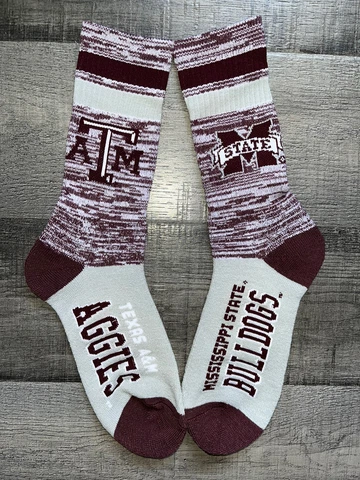 TEXAS A&M MISSISSIPPI STATE NCAA COLLEGE MISMATCH LOGO CREW LENGTH SOCKS MENS Cover