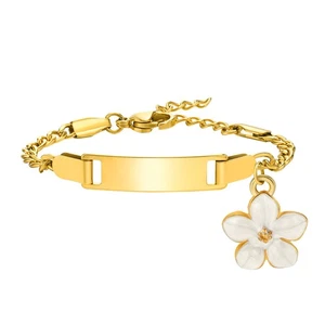 Personalisiertes Baby Kind ID Namensarmband Blume Charm Kind Neugeborenes Geburtstagsgeschenk - Bild 1 von 8