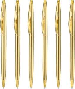 Bolígrafo 6 Piezas Dorado Delgado Metal 1Mm Punto Medio Negro Tinta Suave  - Imagen 1 de 12