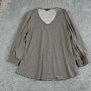 Adrianna Papell Top Shirt Women Medium V Neck Stretch No Iron Casual - Picture 1 of 5