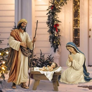 Large Holy Family Christmas Nativity Set, 3 Pieces, 17.5 Inch Tall, Fabric & Res - Picture 1 of 4