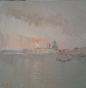 original painting-oil canvas-romance -impressionist-venice-italy-romance-sunset - Picture 1 of 5