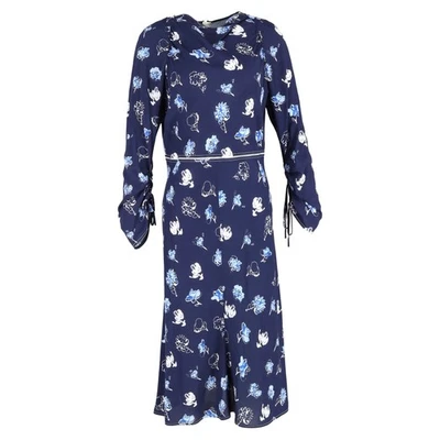 Marni Floral-Print Stretch-Crepe Dress in Blue Viscose - Image 1 of 3