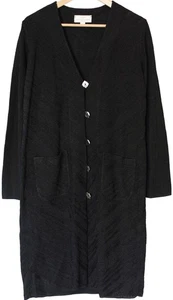 BRENDA FRENCH for FRENCH RAGS Vintage Long Rayon Knit Duster Cardigan BLACK (2) - Picture 1 of 5