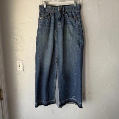 GAP Denim Skirt Womens 25 Petite Blue High Rise Front Slit Maxi Distressed - Image 1 of 4