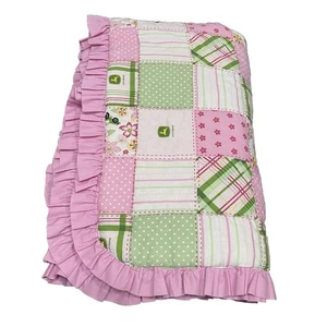 Manta de cuna rosa John Deere hecha a mano con volantes tractor a cuadros lunares 40x51 - Imagen 1 de 14