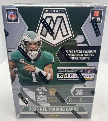 Caja bláster de fútbol americano NFL 2023 Panini Mosaic NUEVA, naranja fluorescente paralelos Foto 1 de 4