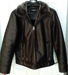 Guess Bomber Jacket Men's Brown Size M Outer And Inner Pockets Faux Fur Used - Picture 1 of 14