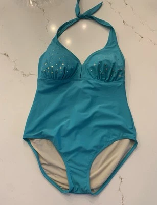 NOVO traje de banho Mossimo tamanho 20W azul-petróleo cravejado de ouro uma peça - Imagem 1 de 4