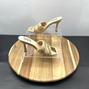 River Island Women Mules Sandals UK Size 5 Beige Synthetic Woven Fabric Slip On - Picture 1 of 16