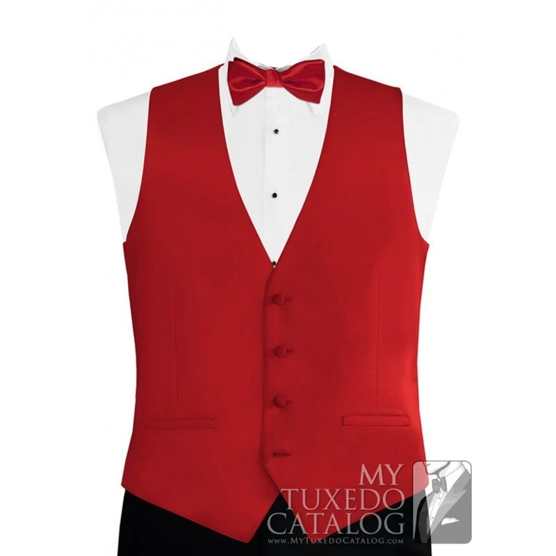 Modern Solid Twill Tuxedo Vest and Bow Tie in Shades of Red and Burgundy - Image 1 of 1