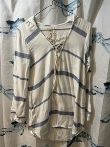 Billla Bong Hoodie Damen groß blau weiß gestreift leicht Schnürung Billabong - Bild 1 von 4