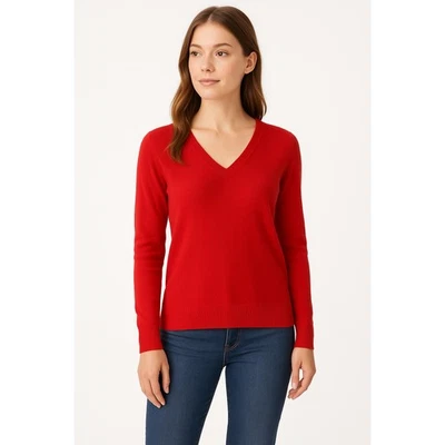 Loft Sweater Womens Size Small Red VNeck LongSleeve Ribbed Cuffs Classic Chic - Image 1 of 4