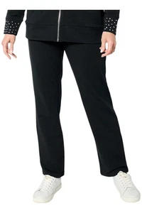 Quacker Factory Women's French Terry Full Length Straight Pant Black - Picture 1 of 1