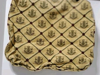 Tapestry Yellow Throw  Pillow Cover W/Green Frogs Red Ladybugs Piping Unbr 18x16 - Image 1 of 4