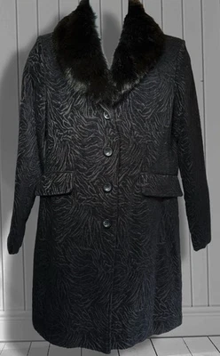 Abrigo negro texturizado de piel sintética cuello desmontable talla L Foto 1 de 4