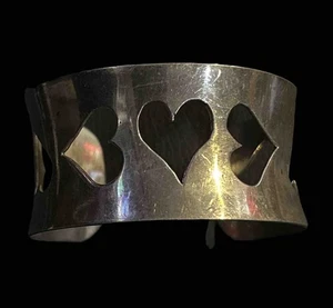 Vintage signiertes Sterlingsilber 925 ausgeschnittenes Herz Armreif Armband 7 Zoll - Bild 1 von 7