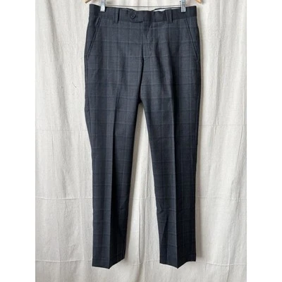 Bloomingdale’s Men’s Store Flat Front Pants Gray Blue Glen Plaid 32x34 Academia - Image 1 of 4