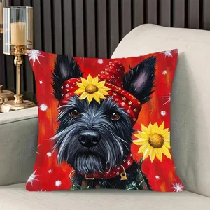 Scottie Dog Pillow Cover 18"x18" | Hippie Red Sunflower Decorative Cushion NWOT - Picture 1 of 4