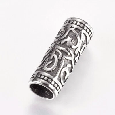 6Pcs Antique Silver  Stainless Steel Column Tube Beads Large Hole Beads 24x9mm - Image 1 of 2