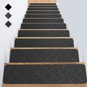 NUEVO peldaños de escalera negro para escalones de madera en interiores con autoadhesivo de 30 "x 8" x 0.3" - Imagen 1 de 12