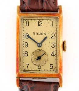 Mod cuadrón Gruen vintage oro 14K Reloj con esfera de champán 157 estuche suizo 22x40 mm - Imagen 1 de 8