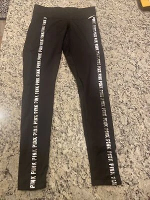 Victoria's Secret PINK Cozy Fleece Lined Leggings Black  Silver Pink Small NWT - Image 1 of 4