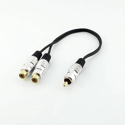 RCA Phono Male to 2 RCA Female Jack Y Splitter Audio Video AV Adapter Cable 25cm - Image 1 of 4