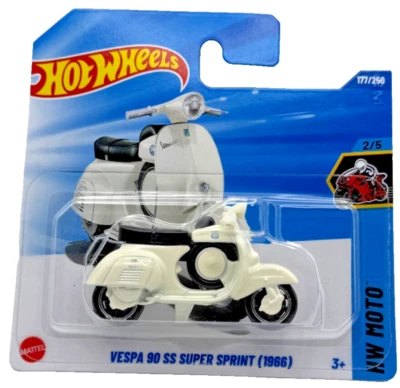 SUPER RARE 2025 HOT WHEELS MOTO #177 VESPA 90 SS SUPER SPRINT 1966 SHORT CARD! - Image 1 of 2