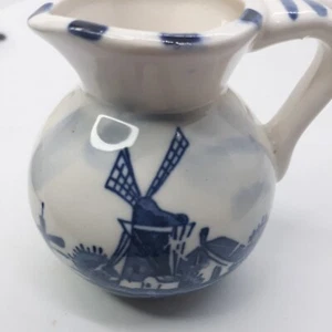 Vintage Small Pitcher/ Creamer Made in Japan Blue & White Windmill Floral - Picture 1 of 6