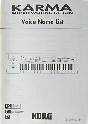Original Korg Karma Workstation Voice Name List Book 44 Pages of Additional Info - Image 1 of 2