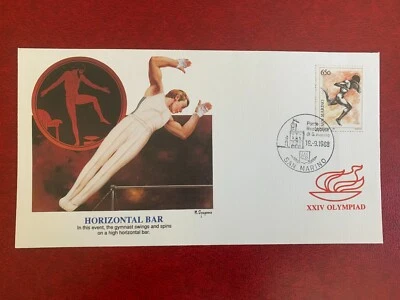 SAN MARINO 1988 FDC FLEETWOOD OLYMPIC GAMES GYMNASTICS HORIZONTAL BAR - Image 1 of 2