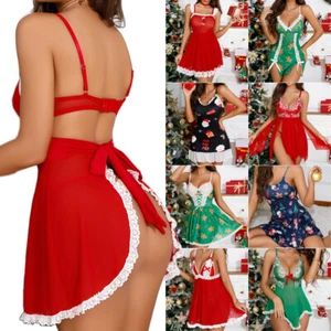 Santa-Sexy-Lingerie-Underwear-Sleepwear-Women-Lace-Babydoll-Christmas-Best-Gifts - Picture 1 of 256